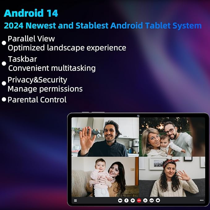 2025 Upgraded Android 14 Tablet, 11inch Tablet PC,Support Face Unlock, Octa-core CPU,12GB+128GB+1TB Expand, 8000mAh Big Battery, 18W Fast Charging, WiFi6, BT5.0,Touchscreen Display Tableta with Case