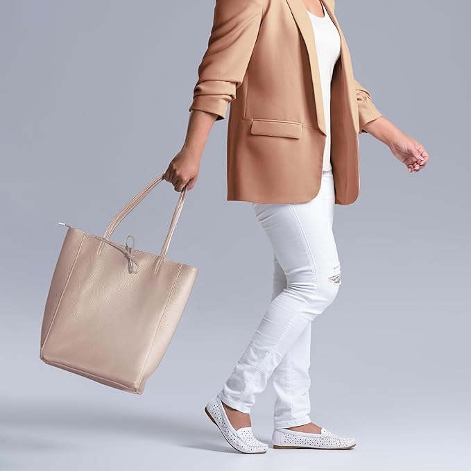 Italian Calf Leather Tote for Women with Zipper, Inner Pocket & Flat Base | Soft Unlined Shopper for Work & Travel