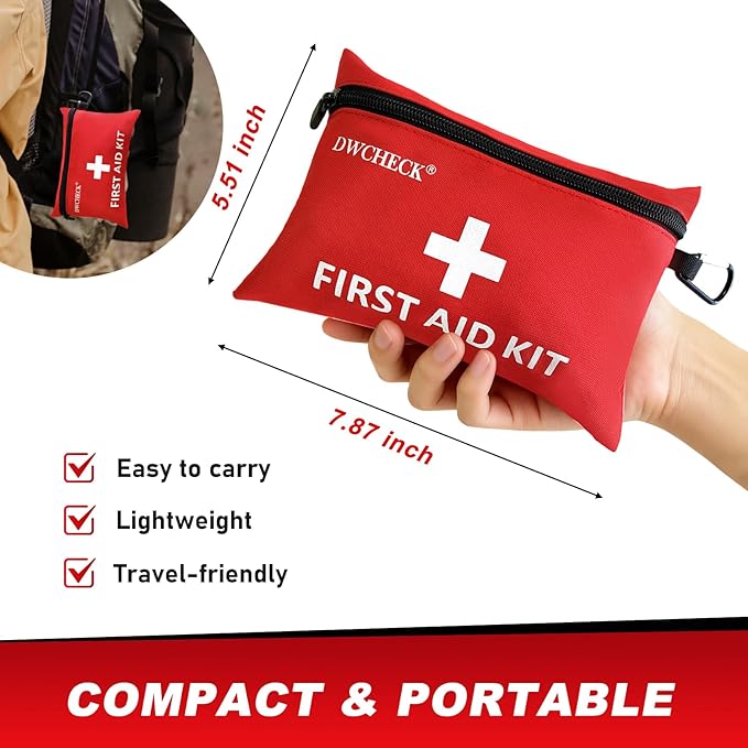 Mini First Aid Kit,132 Piece Small Waterproof Emergency Medical Kit for Travel, Car, Home, Office, Camping, Hiking - Compact Outdoor Survival Kit Includes Emergency Foil Blanket, Scissors