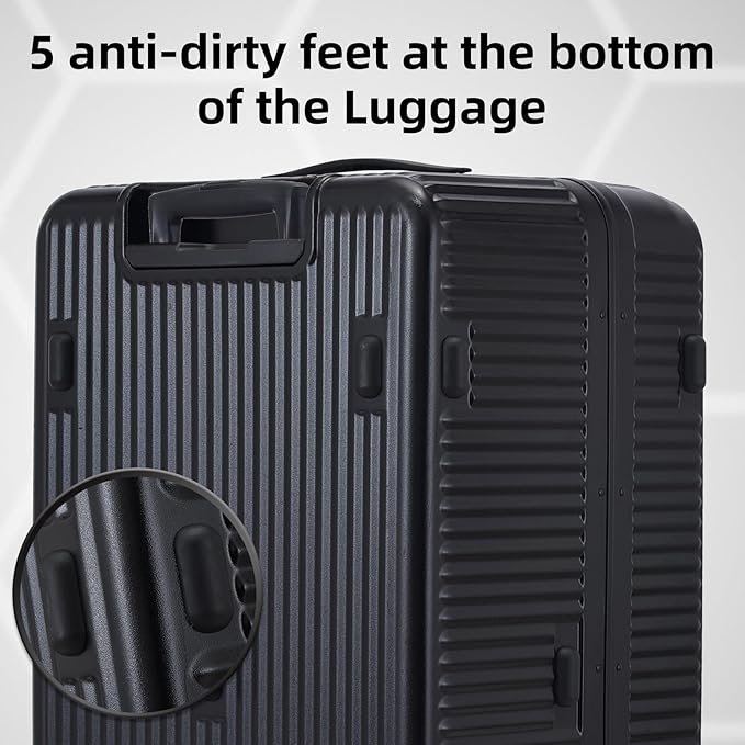 2 pieces 20/29 Aluminum Frame Carry On and Checked Luggage Set with Side Opening, Lightweight Hardshell ABS+PC Trunk Suitcase with TSA Lock, 360° Universal Wheels & Adjustable Handle, Black