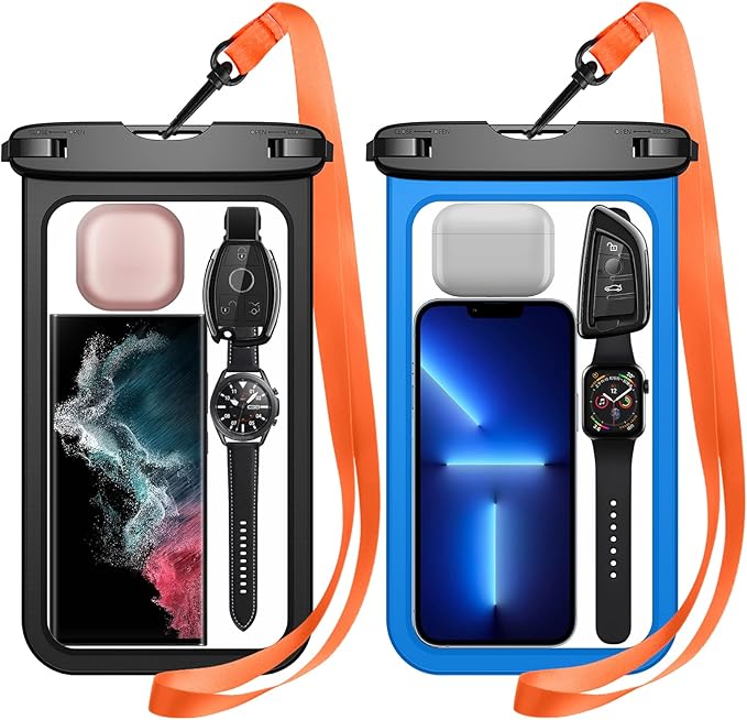 Temdan 2 Pcs Waterproof Phone Pouch, [Up to 10" Large] Universal IPX8 Waterproof Cell Phone Case Dry Bag with Lanyard for iPhone 16 Pro Max/16E/15/14/13,Galaxy S25 Ultra/S24/S23 for Vacation -Blue
