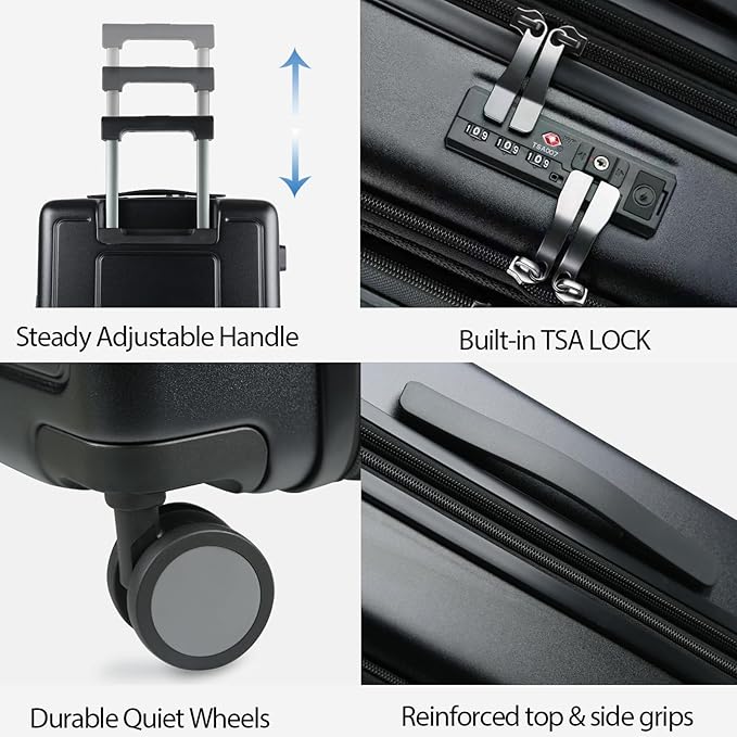 KROSER Hardside Expandable Carry On Luggage 22x14x9 Airline Approved With Front Business Pockets, 20 Inch Suitcases with Wheels, Carry on Suitcase with TSA Lock & USB Port, Black-Haze Blue