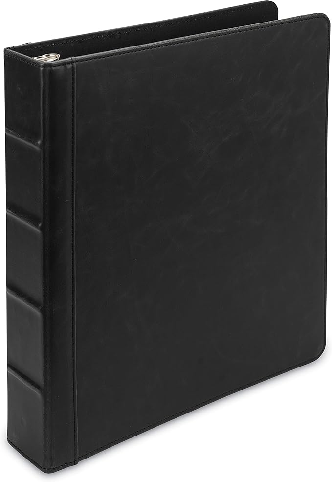 Samsill Vintage Leather 3 Ring Binder, Leather Organizer, Planner, 1.5 Inch, Letter Size 8.5 x 11, No Zipper, Black