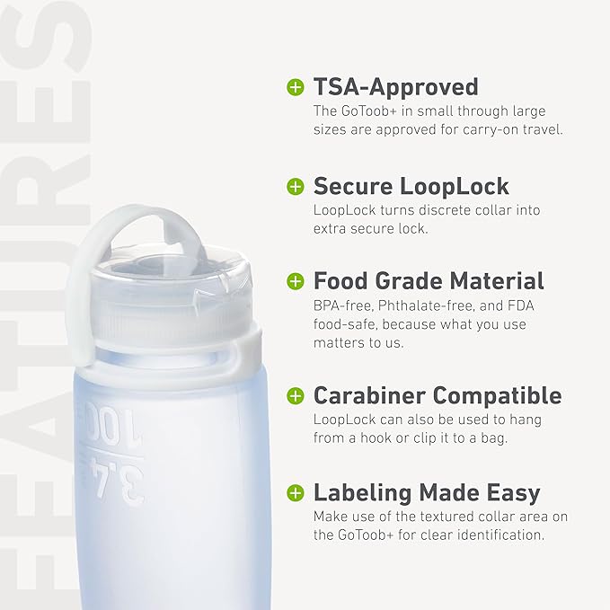 humangear GoToob+ 3-Pack (Small) | Refillable Silicone Travel Bottle | Locking Lid | Food-Safe Material, Clear/Green/Blue, Small (1.7 fl.oz; 53ml)