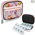 Serfeymi Weekly Travel Pill Organizer Pill Case for Purse with Removable 7 Day Pill Box, Fashionable Travel Medicine Organizer Pill Container for Medicine, Vitamin, Supplement - Bloom 03 + Pill Box