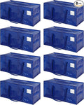 8 Pack Heavy Duty Extra Large Moving Bags with Handles,Waterproof Foldable Storage Totes,Clothing Storage Bags,Packing Moving Boxes for College Supplies & Seasonal Storage, Blue