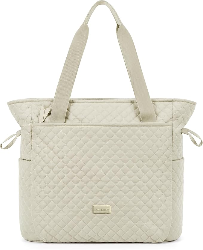 BAGSMART 25L Quilted Tote Bag Large Shoulder Bag with Top Handle for Women, Machine Washable Work Travel Handbag