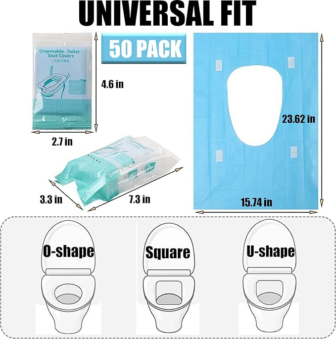 50 Pack Toilet Seat Covers Disposable 16x24 Inch XL Portable Toilet Liners Travel Seat Cover for Outdoors,Hotel, Hospital, Travel, Public Toilet Seat Cover (50pack, BLUE)