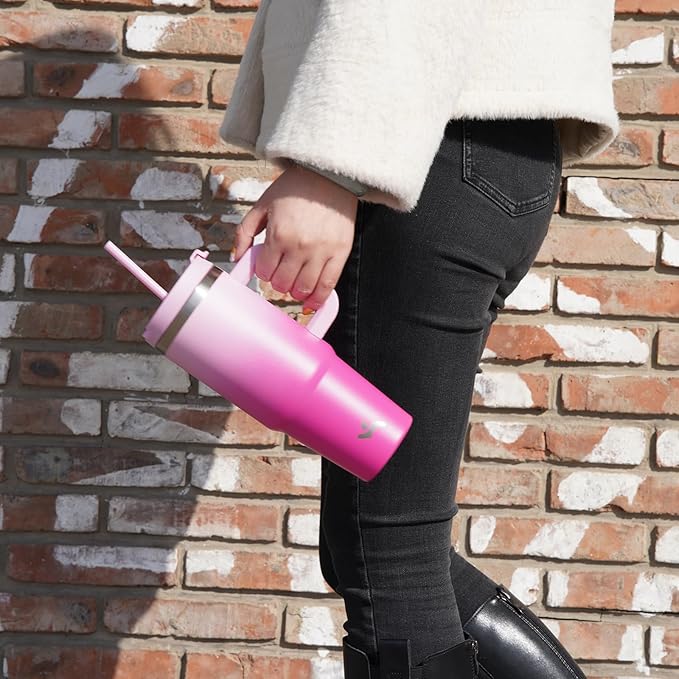 40 oz Tumbler with Handle and 2 Straws,2 in 1 Lid Insulated Water Bottle Stainless Steel Travel Coffee Mug,Dark Green