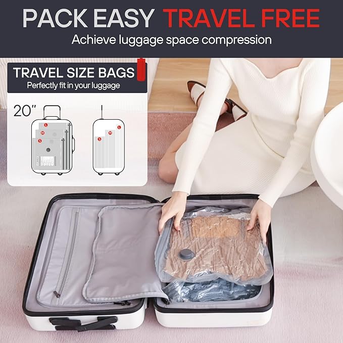 VMstr 18 Pack Travel Vacuum Storage Bags with High Pressure Electric Pump(D/C Power), Carry-on Size Space Saver Compression Bags for Clothes, Luggage & Packing