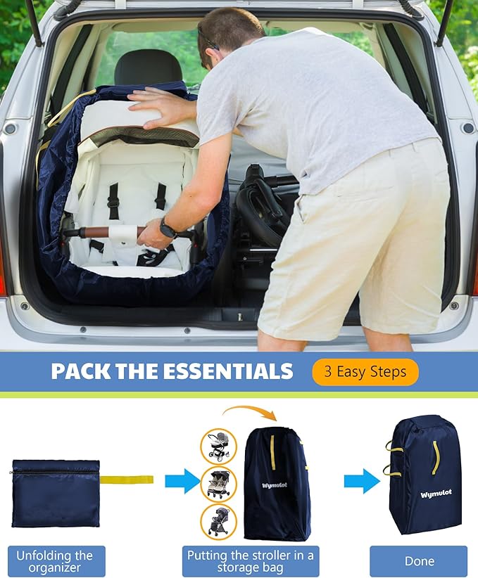 Large Stroller Bag for Airplane, Waterproof Stroller Travel Bag, Gate Check Stroller Bag for Single/Double Stroller Travel Bag with Handle and Drawstring Closure Stroller Cover (Blue)