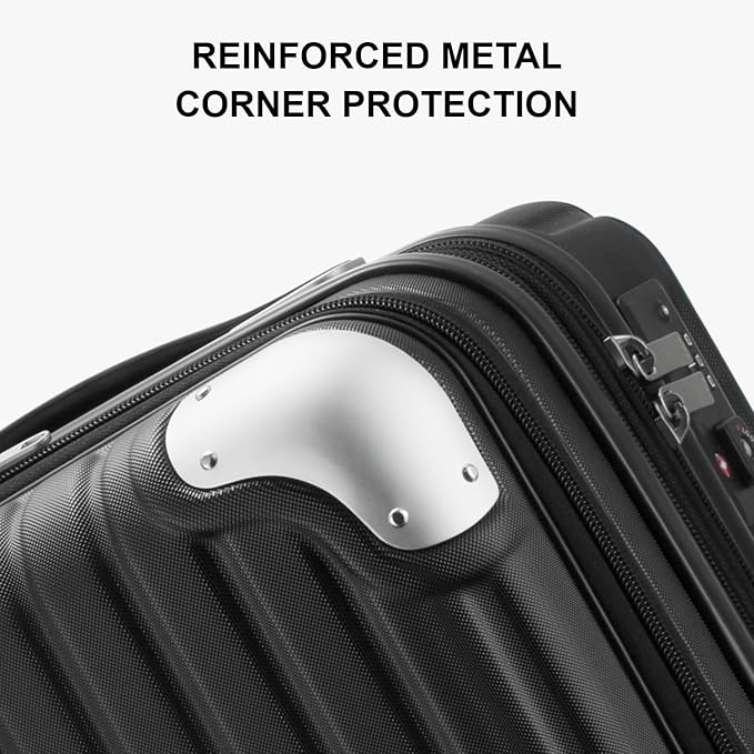 LEVEL8 Grace Carry On Luggage Airline Approved, 20 Inch Expandable Hardside Carry On Suitcase With Wheels, Abs+Pc Small Luggage with Tsa Lock, Black, 20-Inch