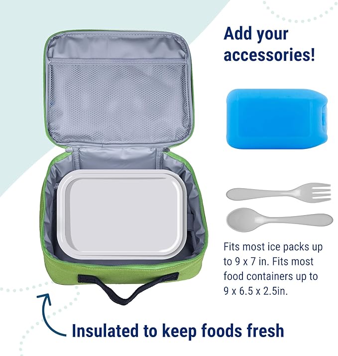 Wildkin Kids Insulated Lunch Box – Durable and Reusable for School & Travel - Parrot Green