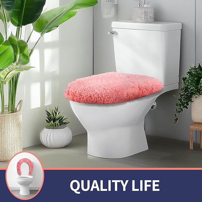 Microfiber Elongated Toilet Seat Cover 19.5"x 15" Machine Washable Solid Toilet Lid Cover Adjustable Rubber Backing Fits Most 18-19.5" L x 14-16" W Elongated Toilet Seat
