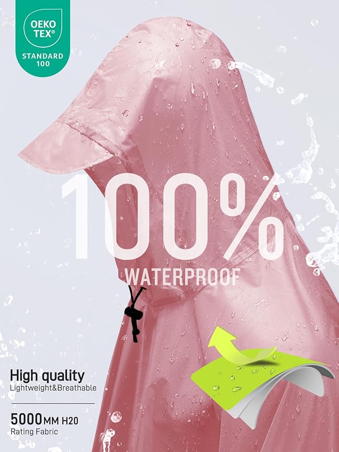 SaphiRose Hooded Rain Poncho Waterproof Raincoat Jacket for Men Women Adults