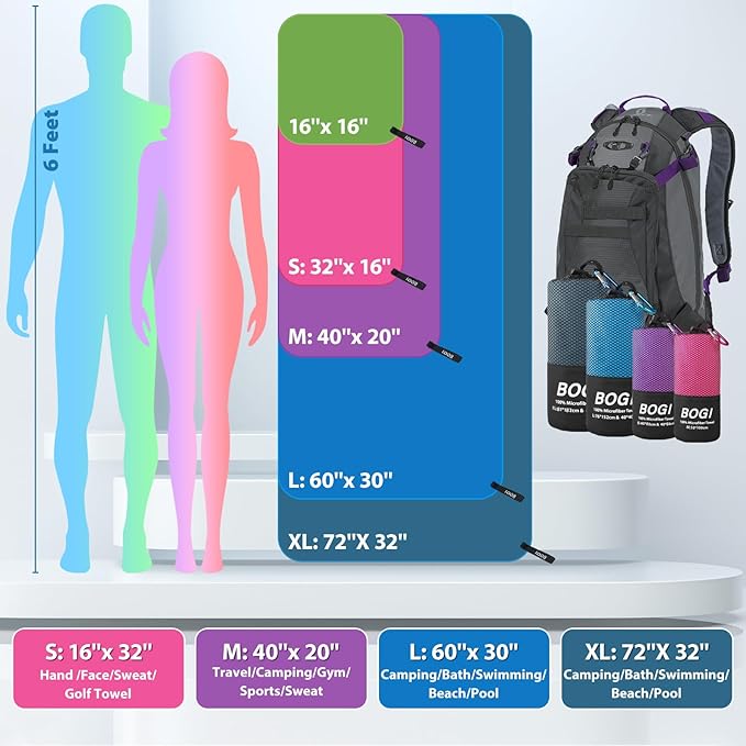 BOGI Microfiber Travel Sports Towel-Quick Dry Travel Towel,Soft Lightweight Absorbent Compact Sports Towel for Camping Gym Beach Bath Yoga Swimming Backpacking (S:16''x32'',2Pcs-Mint)