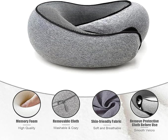 RURING Travel Pillows for Airplanes, Travel Neck Pillow Travel Pillow, Neck Pillow Airplane Memory Foam 360 Degree Support Stowable Pillows for Airplanes Offices and Cars (Dark Blue)