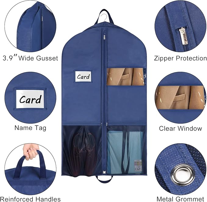 Zilink 43" Suit Bags for Men Travel and Storage Gusseted Garment Bags for Hanging Clothes Suit Cover With Handles for Clothes, Coats, Jackets, Shirts, Set of 2