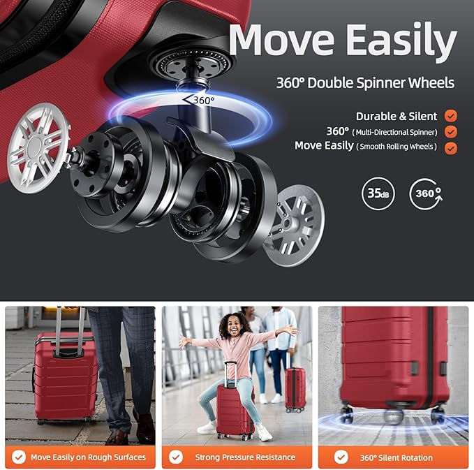SHOWKOO Luggage Sets Expandable PC+ABS Durable Suitcase Double Wheels TSA Lock Bright Red