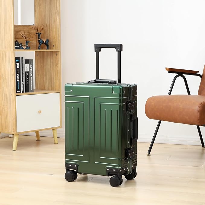 All Aluminum 20/28 Luggage Set，Cut from Whole Aluminum Sheet，22x14x9 Airline Approved ，（3rd Generation，Premium Metal zipperless suitcase ） (green, 20+28inch)