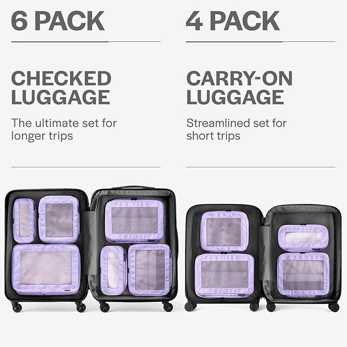 Compression Packing Cubes for Travel - Luggage Organizer Bags - Double Zipper Packing Cubes for Suitcases (6-Pack, Purple)