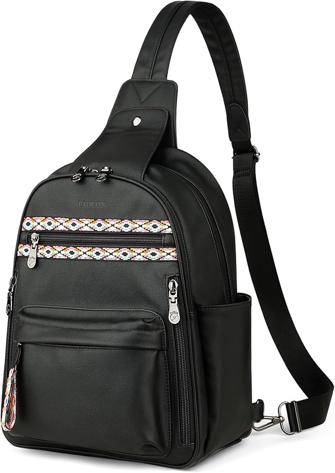 FADEON Large Sling Bag for Women, Leather Crossbody Purse Designer Anti Theft Sling Backpack, RFID Fanny Packs for Travel