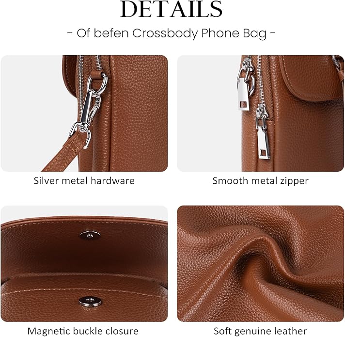 befen Genuine Leather Small Crossbody Bags for Women, Multi Pocket Cell Phone Crossbody Purse with RFID Blocking Card Slots