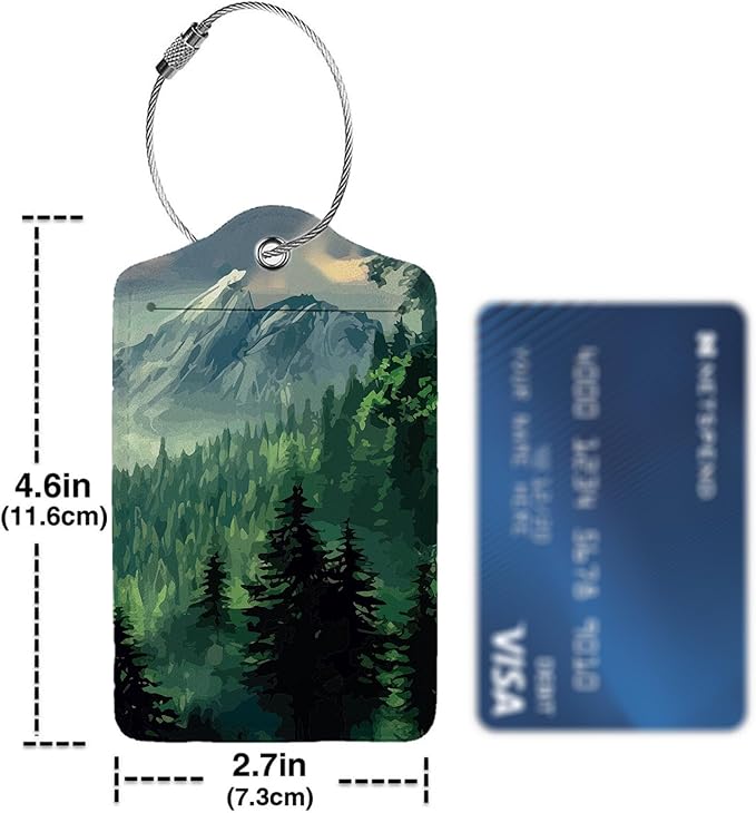 Foggy Mountains Landscape 2-Pack Luggage Tags for Suitcases,Leather Baggage Tag with Loop, Tags Private Name ID Labels for Women Girl Men Boys Travel Baggage Suitcase