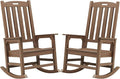 Psilvam Outdoor Rocking Chair Set of 2, Poly Lumber Oversized Rocking Chair with 21" Wide Seat and 32" Tall Backrest, Pre-Assembled with Most Components for Effortless Installation(Bright Brown)