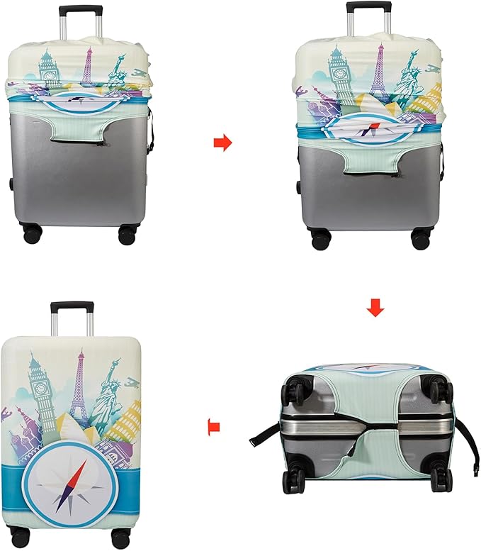 WUJIAONIAO Travel Luggage Cover Baggage Suitcase Cover Protector Skins 18-32 Inch (compass, S (for 18-20 inch luggage))