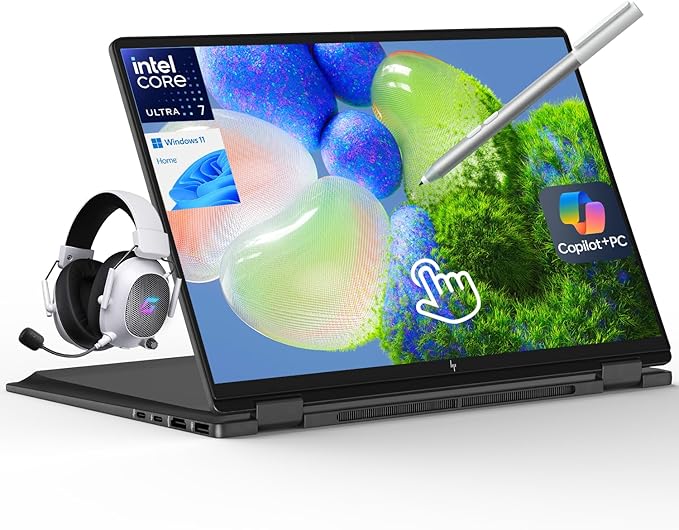 HP OmniBook X Flip 16 2-in-1 Laptop: 16" FHD+ Touchscreen, Intel Core Ultra 7 (NPU 47 Tops), 16GB RAM, 1TB SSD, Intel Arc 140V GPU, Copilot+ PC, Eclipse Gray, W/Pen Accessories, Windows 11