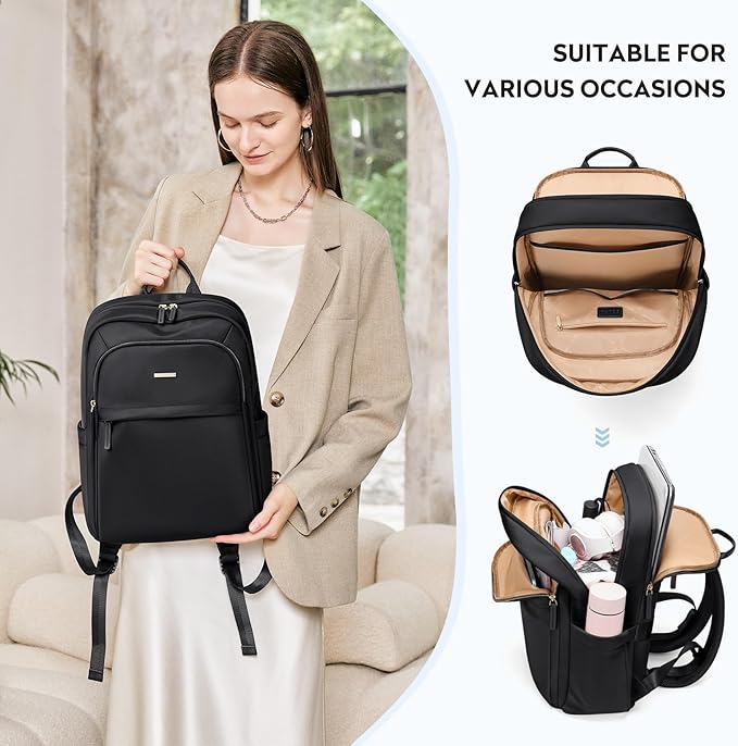Hiking Travel Backpack for Women Casual Business Weekender Multilayer Laptop Bag,16 Inch,Black