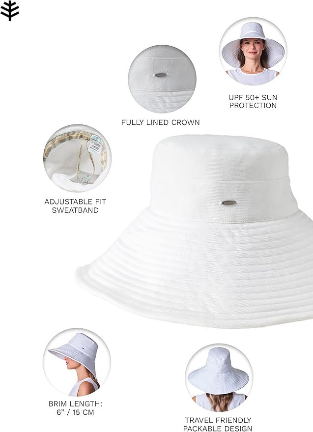 Coolibar UPF 50+ Women's Brittany Beach Hat - Sun Protective White