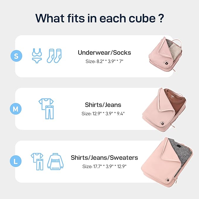 EPICKA 4 Set Ultra-Lightweight Compression Packing Cubes - Water Resistant Durable Travel Organizers Bags for Women, Expandable Travel Accessories for Carry on, Luggage, Suitcase, Backpack (Pink)