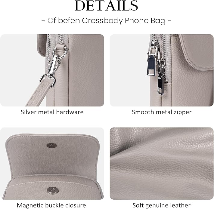 befen Genuine Leather Small Crossbody Bags for Women, Multi Pocket Cell Phone Crossbody Purse with RFID Blocking Card Slots