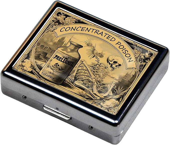 Silver Vintage Pill Box 7 Day Metal Pill Box with Mirror and 8 Compartments Cute Travel Pill Organizer for Purse (Halloween Label)