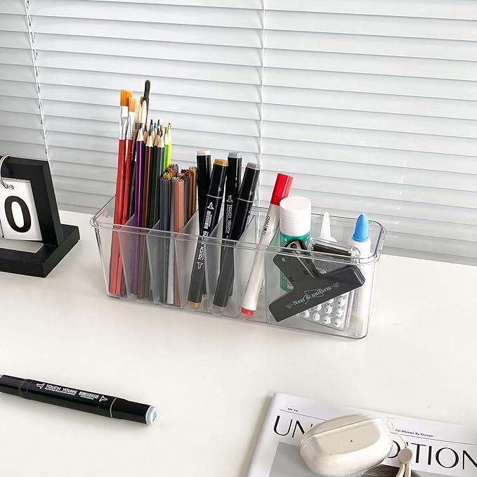 Yesesion Plastic Cable Organizer Box with 7 Compartments, Clear Cords Storage Case for Desk Drawer Accessories, Phone Charger, Art Crafts, Stationery Holder for Marker Pen, Pencils, Crayons