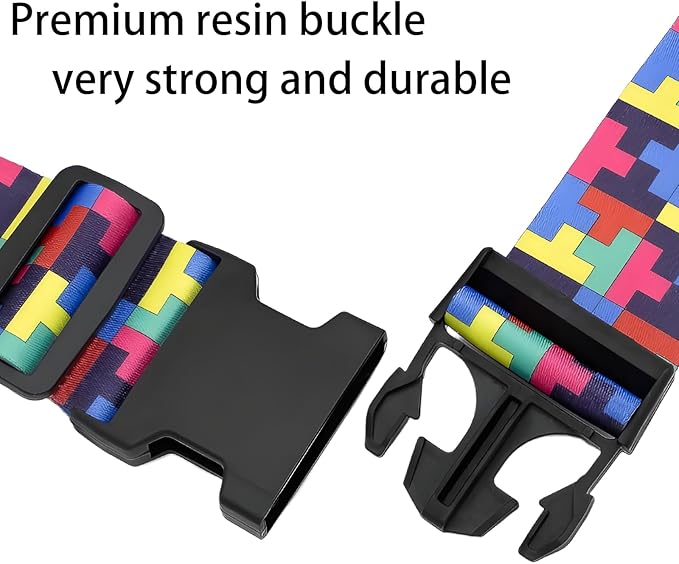 Puzzle Luggage Straps for Suitcases, Adjustable Luggage Travel Belt to Keep Luggage Security While Travel, Strong Polyester Fabric, Easy-to-Recognize Funny Pattern Travel Essentials, 2 Pack