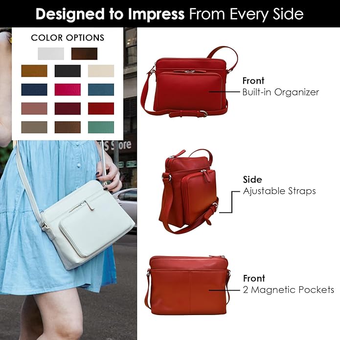 ili New York Genuine Leather Crossbody Bags for Women - Premium RFID Blocking Shoulder Bag Organizer with Adjustable Strap