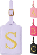 Personalized Initial Luggage Tags for Suitcase, Purple Leather Cute Luggage Tags with Privacy Cover Name Card, Embroidered Custom Monogrammed Luggage Tag Travel Backpack Tags Gifts for Women Kids(S)