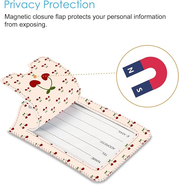 Fintie Luggage Tags, Privacy Cover ID Label with Stainless Steel Loop and Address Card for Travel Bag Suitcase - Cherry (2 Piece)