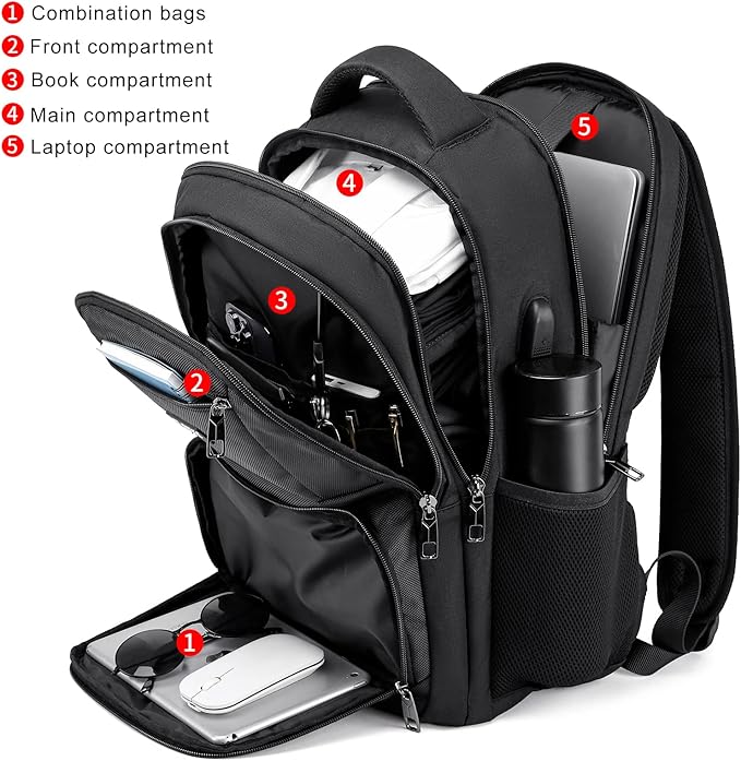 School Backpack for Teen Boys & College Students - 17.3 Inch Laptop Backpack with USB Charging Port, Anti-Theft Water Resistant Large Bookbag for Men, Travel & Work, Black