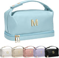 College Gifts for Women, Personalized Makeup Bag with Handle, Initial Double Layer Cosmetic Bag with Makeup Brush Organizer, Teacher Appreciation Gifts for Women, Gifts for Friends Female Mom