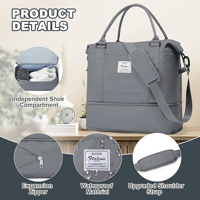 Travel Duffel Bag, Sports Tote Gym Bag, Shoulder Weekender Overnight Bag for Women