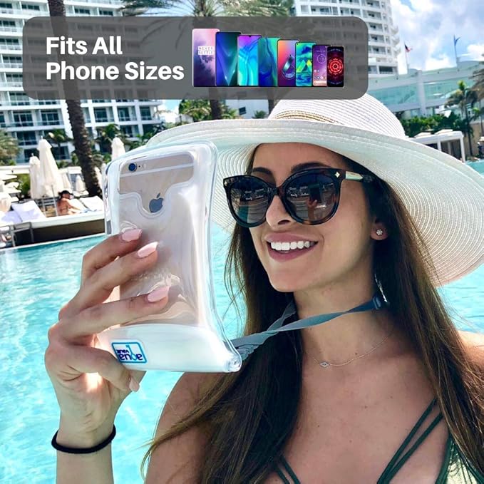 AquaVault 100% Waterproof Floating Smart Phone Case & Money Pouch - Fits All Phones - Made from Premium Heavy Duty PVC for Added Drop Protection - Includes Adjustable Neck Strap. White