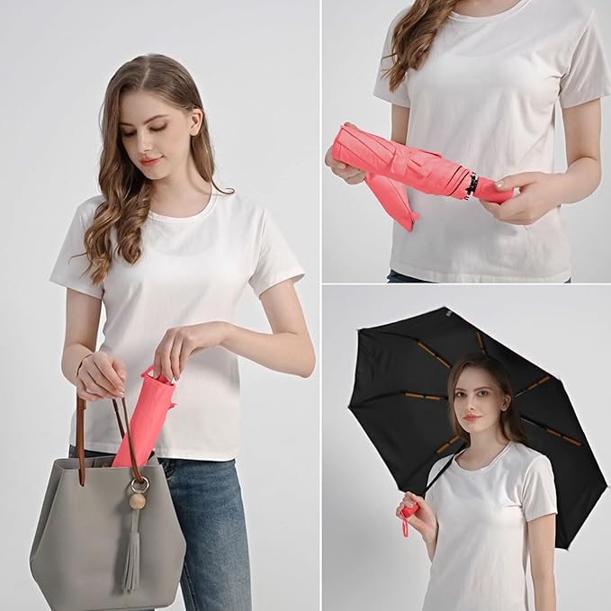 BAODINI Small UV Protection Travel Umbrella Compact for Rain and Sun UPF 50+ 41 inch Portable Umbrella for Women and Men