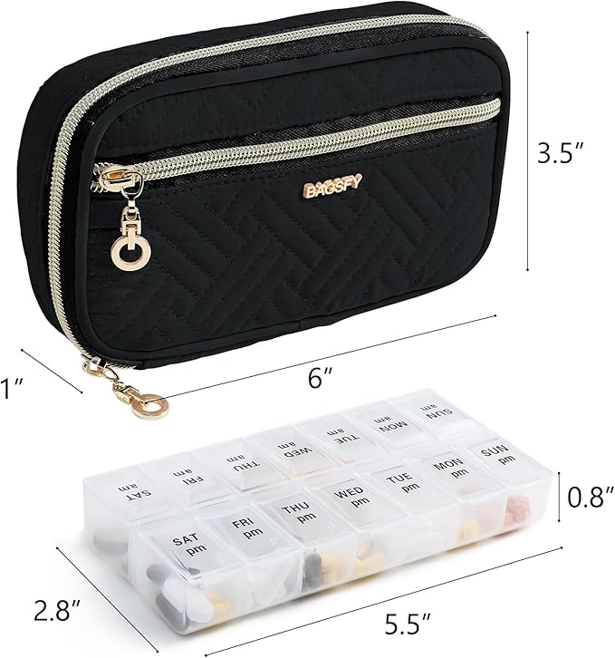 BAGSFY Pill Organizer Case 2 Times a Day- Weekly Medicine Organizer Travel Pill Box with Removable 7 Day Medicine Case Container for Fish Oil, Vitamin, Supplement