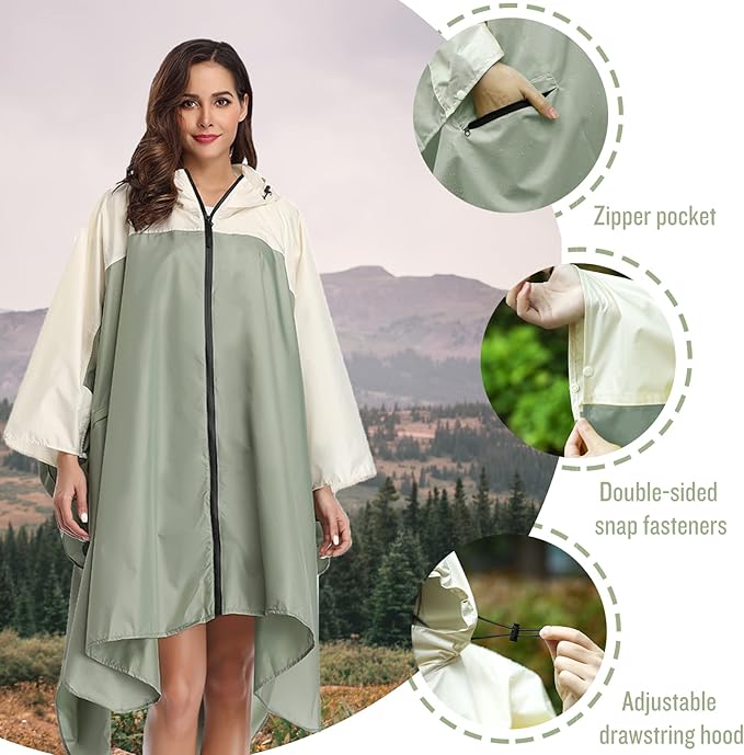 SaphiRose Unisex Rain Poncho Hooded Waterproof Raincoat for Adults Women