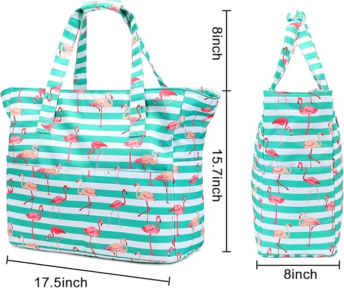 LEDAOU Large Beach Tote Bag Women Waterproof Sandproof Zipper Beach Tote Bag for Pool Gym Grocery Travel with Wet Pocket