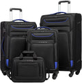 Coolife Luggage 4 Piece Set Suitcase TSA Lock Spinner Softshell lightweight(black+blue)